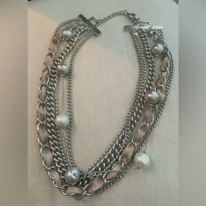 Silver and pearl vintage necklace,  costume jewelry